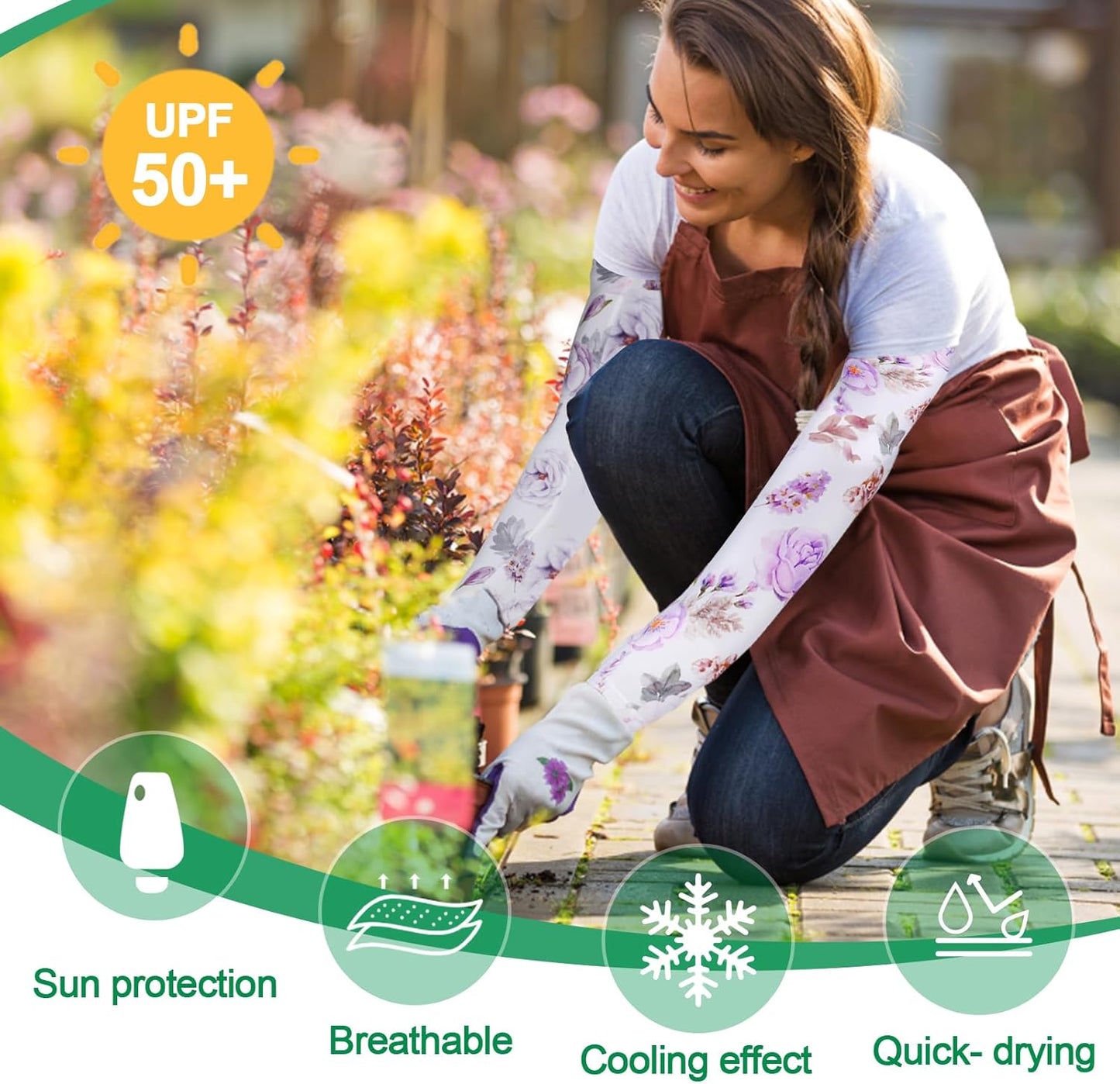 4 Pairs Gardening Sleeves Anti-Slip Arm Protection with Thumb Hole Sun Sleeve Cooling Arm Sleeves for Women Men Outdoor