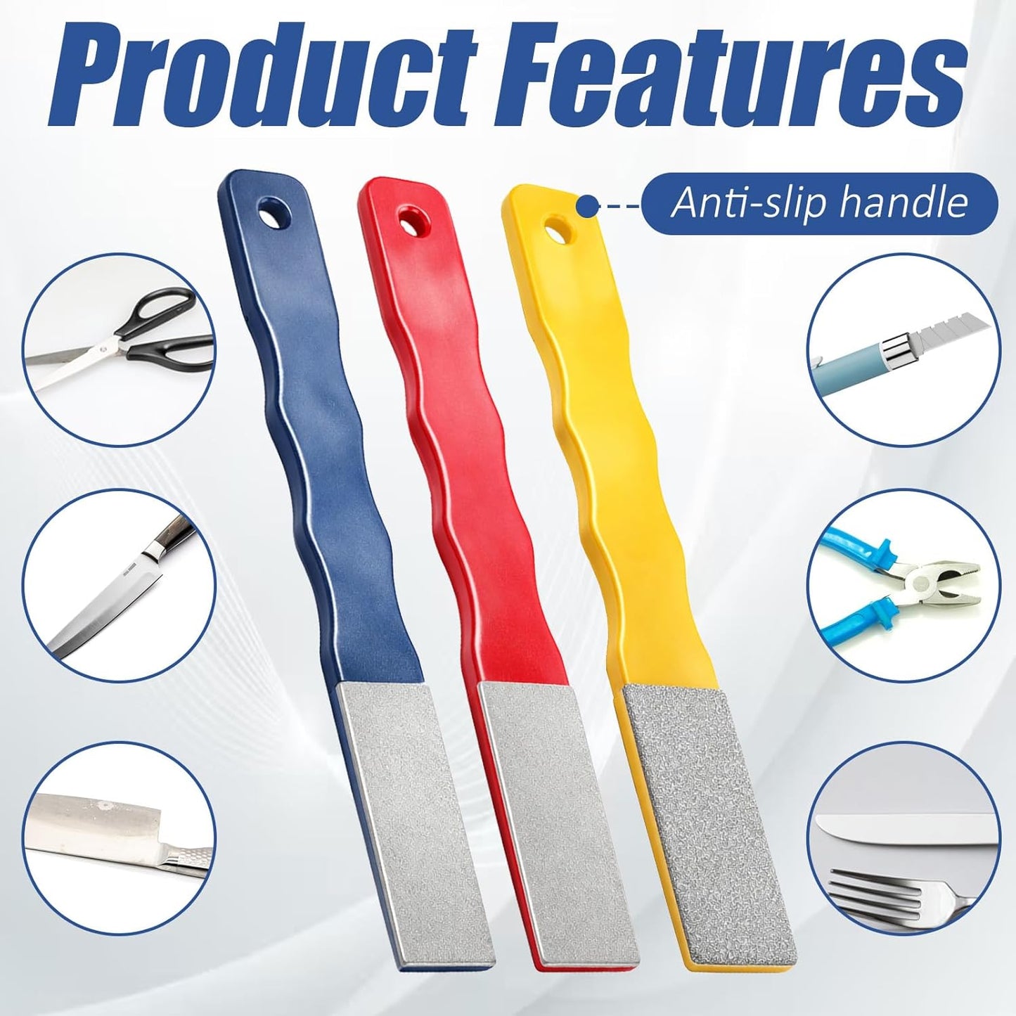 6 PCS Diamond Sharpening Stones Set, 3 Grits 220 400 600, Color Coded Flat Hand File Knife Sharpener for Kitchen Outdoor Hunting Tools