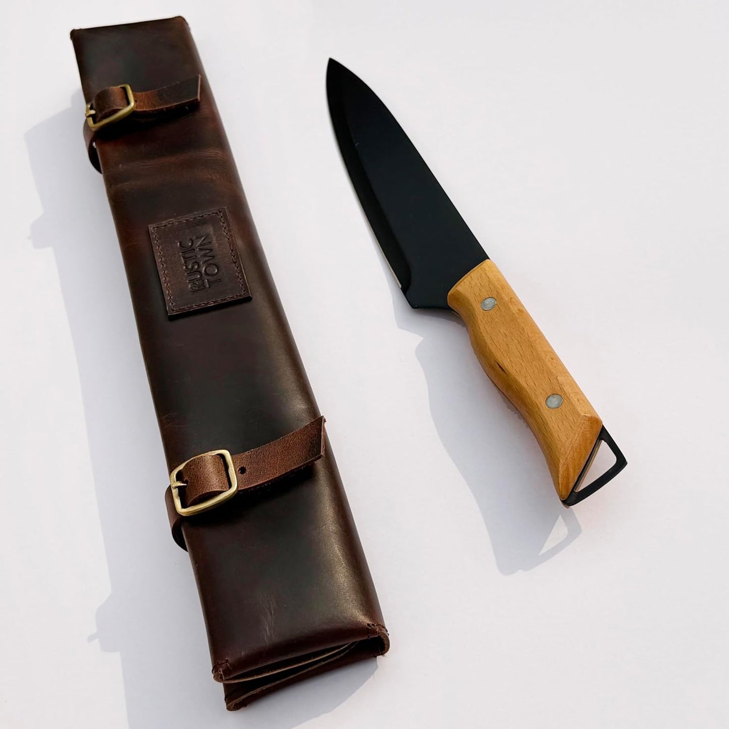 RUSTIC TOWN Leather Knife Roll - Chef's Knife Case Holder Cutlery Carrying Case Organizer Storage Bag - Travel Friendly Gift for Men & Women