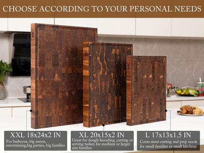 AZRHOM Large End Grain Walnut Wood Cutting Board 17x13x1.5 in Thick Butcher Block for Kitchen with Non-slip Mats Juice Groove & Handles (Gift Box)