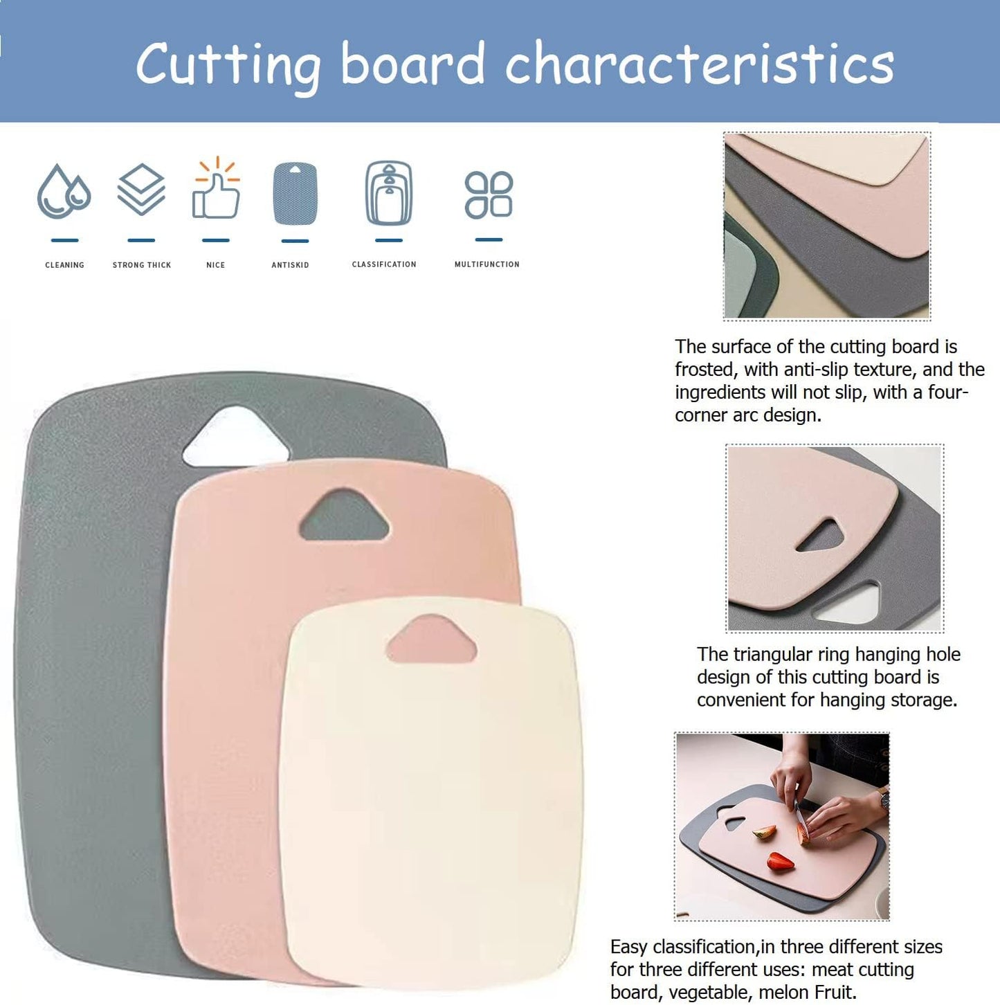 Plastic Cutting Board Set of 3, Cutting Boards for Kitchen,Thick Chopping Boards for Meat, Veggies, Fruits, with Easy Grip Handle,Dishwasher Saf,Suitable for outdoor camping, RV. (green)