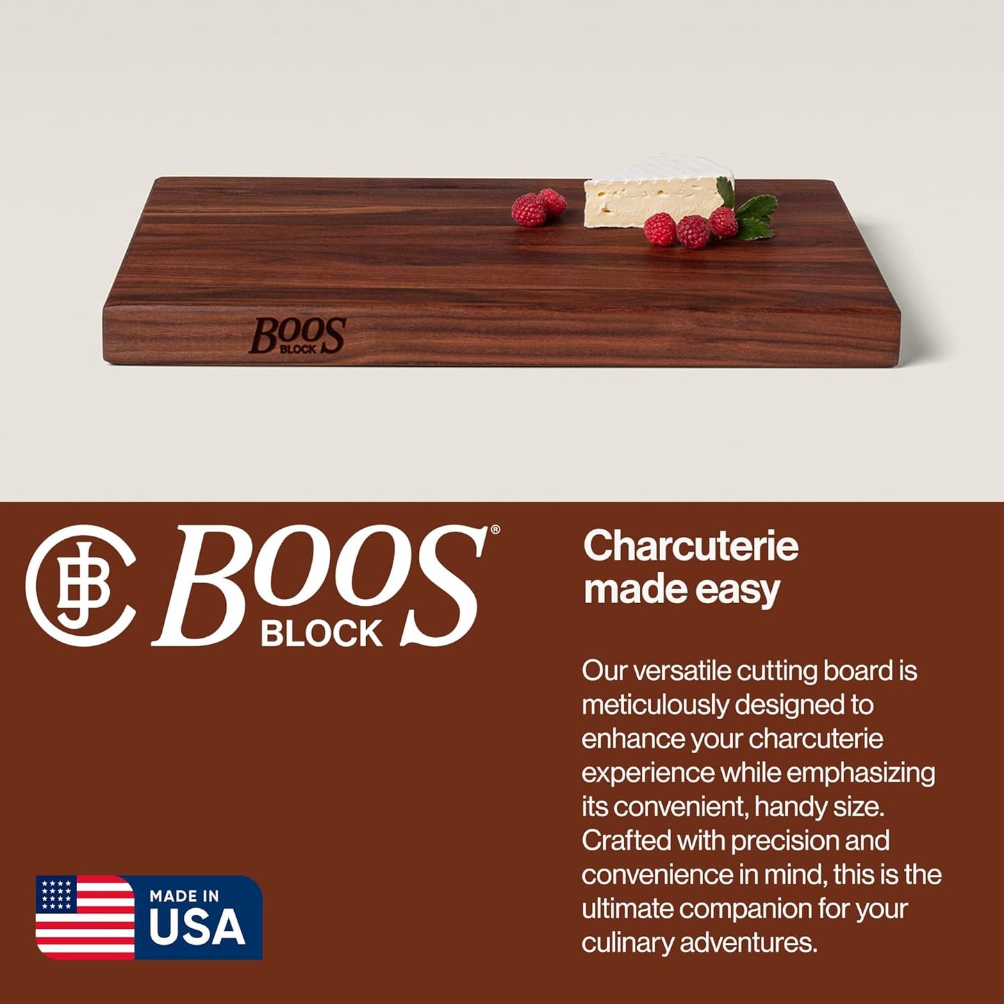 John Boos R-Board Series Rectangular Wooden Maple Cutting Board 20”x15” – 1.5” Thick, 12-lb Reversible Butcher Block with Edge-Grain & Finger Grips – Made in the USA