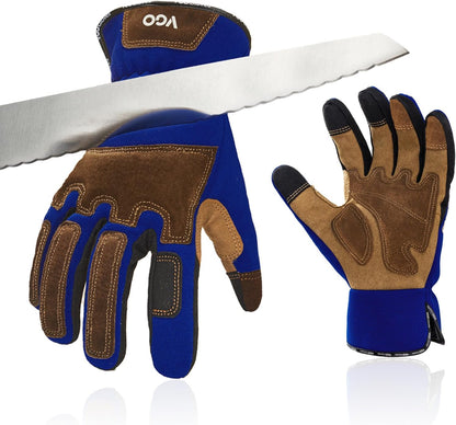 Vgo... Cut Resistant Gloves, Cutproof Leather Work Gloves Men Women,EN388 level E, ANSI level A5,Touchscreen,Mechanics Gloves