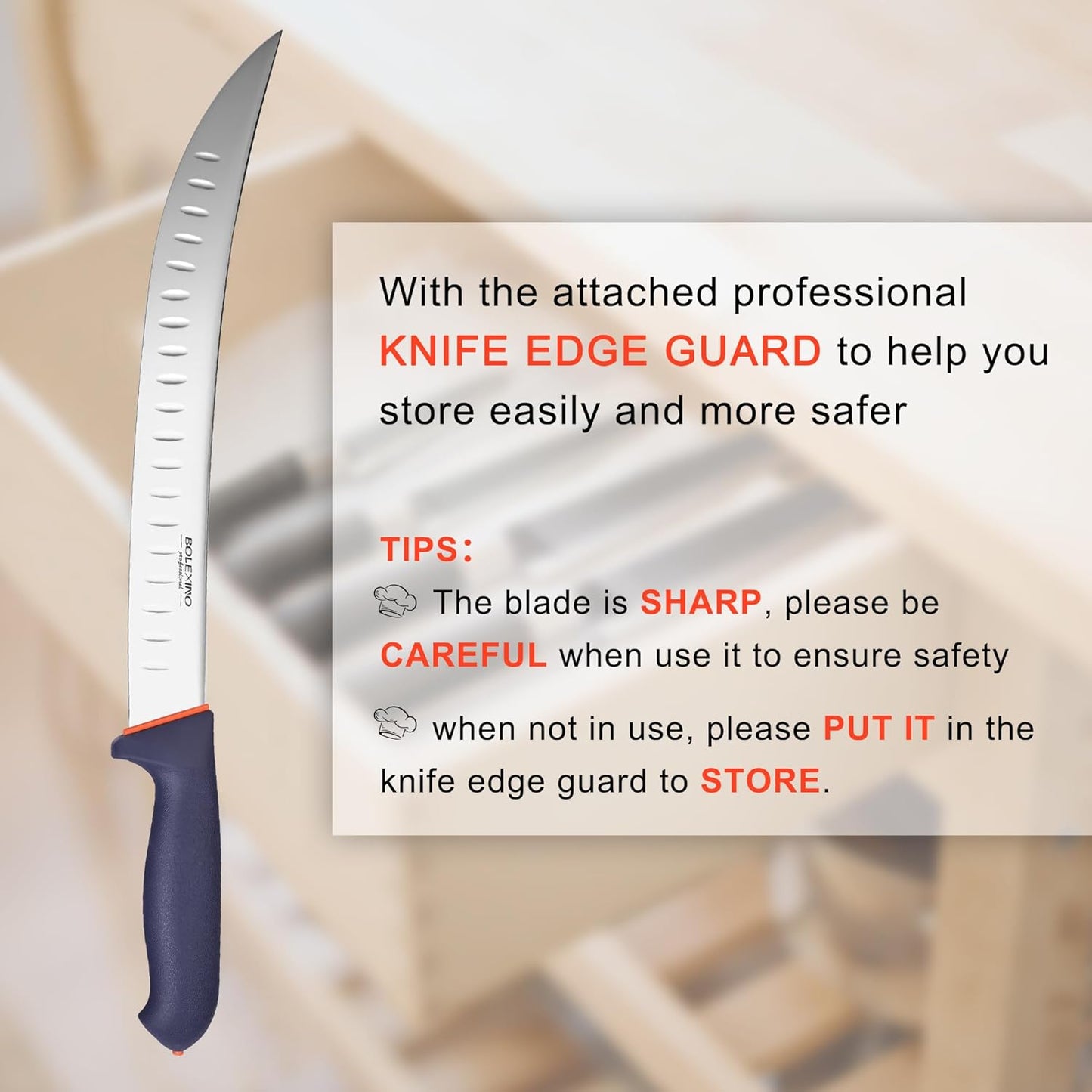 12 Inch Carving Knife, Brisket Slicing Knife with Granton Edge, X50CrMoV15 Stainless Steel Butcher Knife for Meat Cutting, BBQ & Turkey