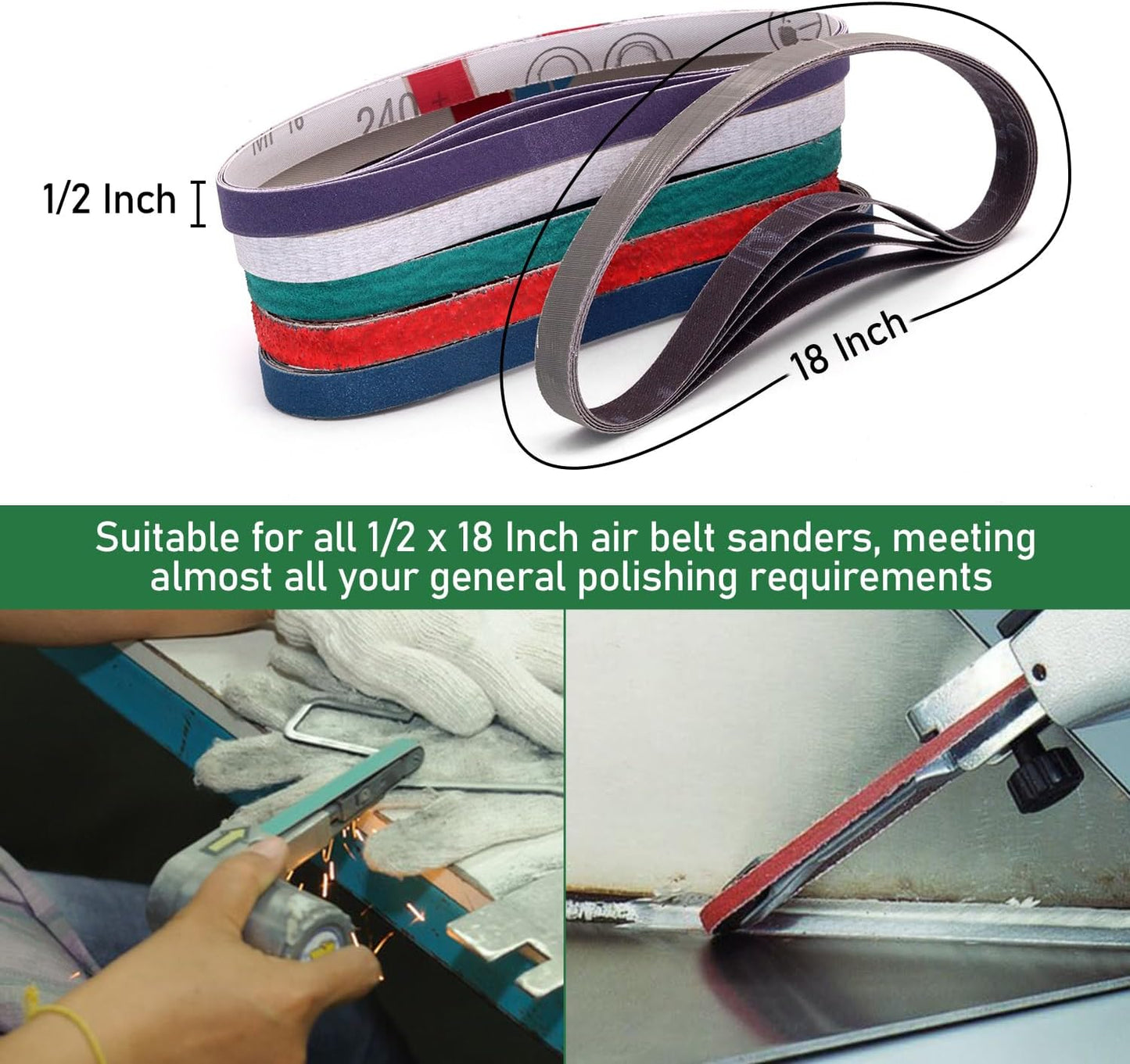 1 x 18 Inch Sanding Belts,Knife Sharpening Belt Kit Fits Work Sharp Blade Grinder Attachment of Ken Onion Edition Knife & Tool Sharpener,2 PCS Each of 120, 240, 400, 600,1000 2500 Grits,12-Pack