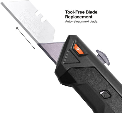 Klein Tools 44308 Auto-Loading Retractable Utility Knife, Utility Box Cutter, Dual-Sided 10 Blade Magazine, Standard and Hook Blades, Professional Work Knife