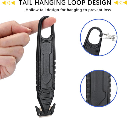 Therwen 30 Pcs Safety Box Cutter Knife of Stainless Steel Concealed Blade Package Opener with Tape Splitter for Carton Cardboard Wrap Letter Work Bag Straps Film Utility Tool (Black)