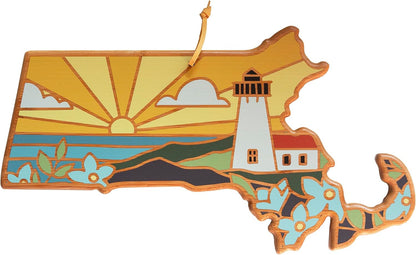 Totally Bamboo North Carolina State Shaped Cutting Board and Charcuterie Serving Platter with Artwork by Summer Stokes, Includes Hang Tie for Wall Display 18" x 8" x 5/8" - Colors A