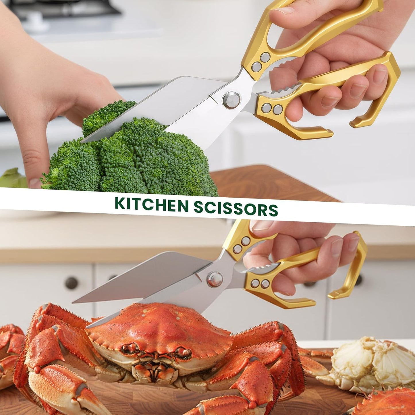 Heavy Duty Kitchen Scissors All purpose, poultry shears for food Cutting Meat, Chicken, Bones, Seafood, Herbs, Nuts, Packages, Culinary scissors with Ergonomic Handle gold