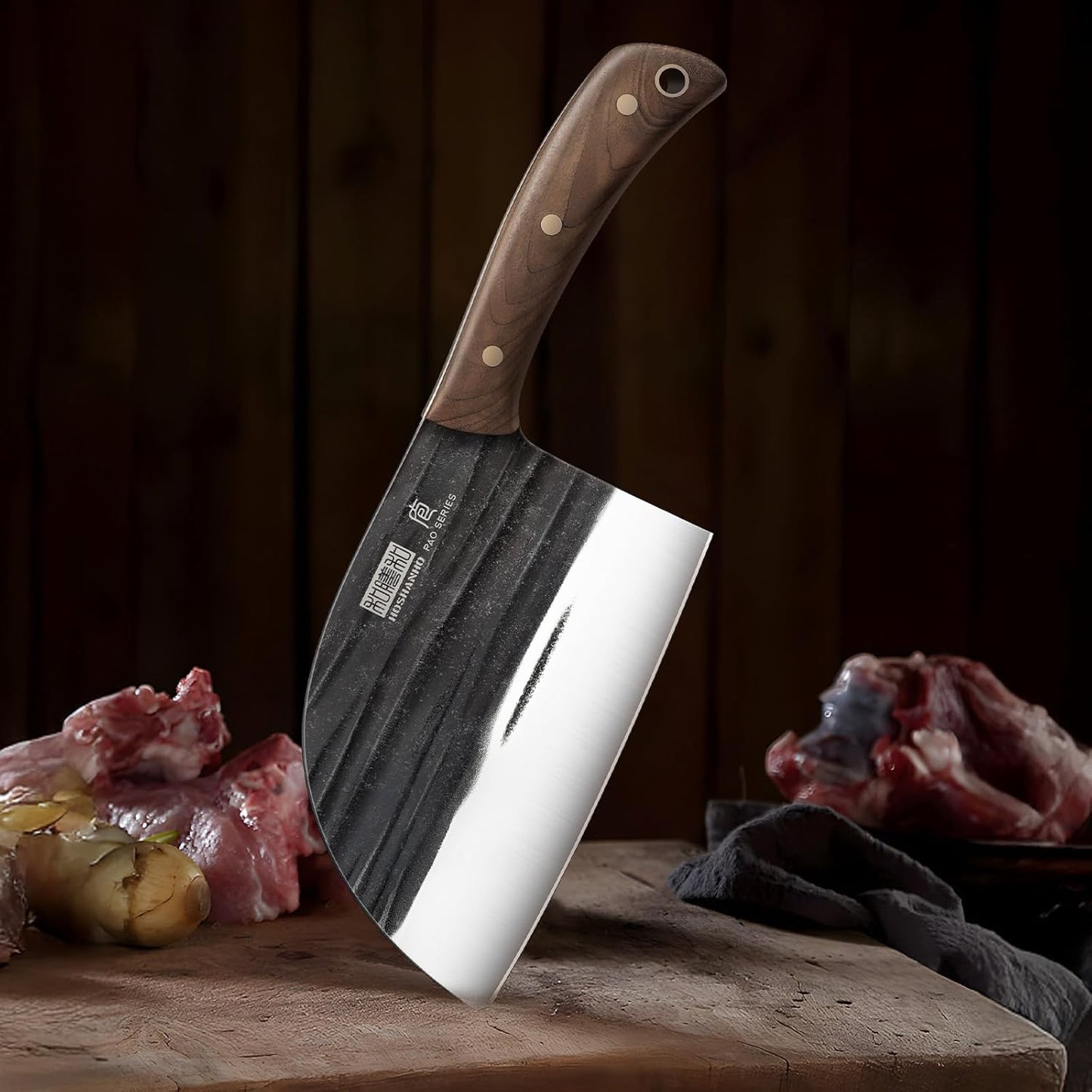HOSHANHO 6 Inch Cleaver Knife, Hand Forged Vegetable Meat Cleaver, Full Tang Chopper Butcher Knife for Meat Cutting for Kitchen, Outdoor Cooking, Camping