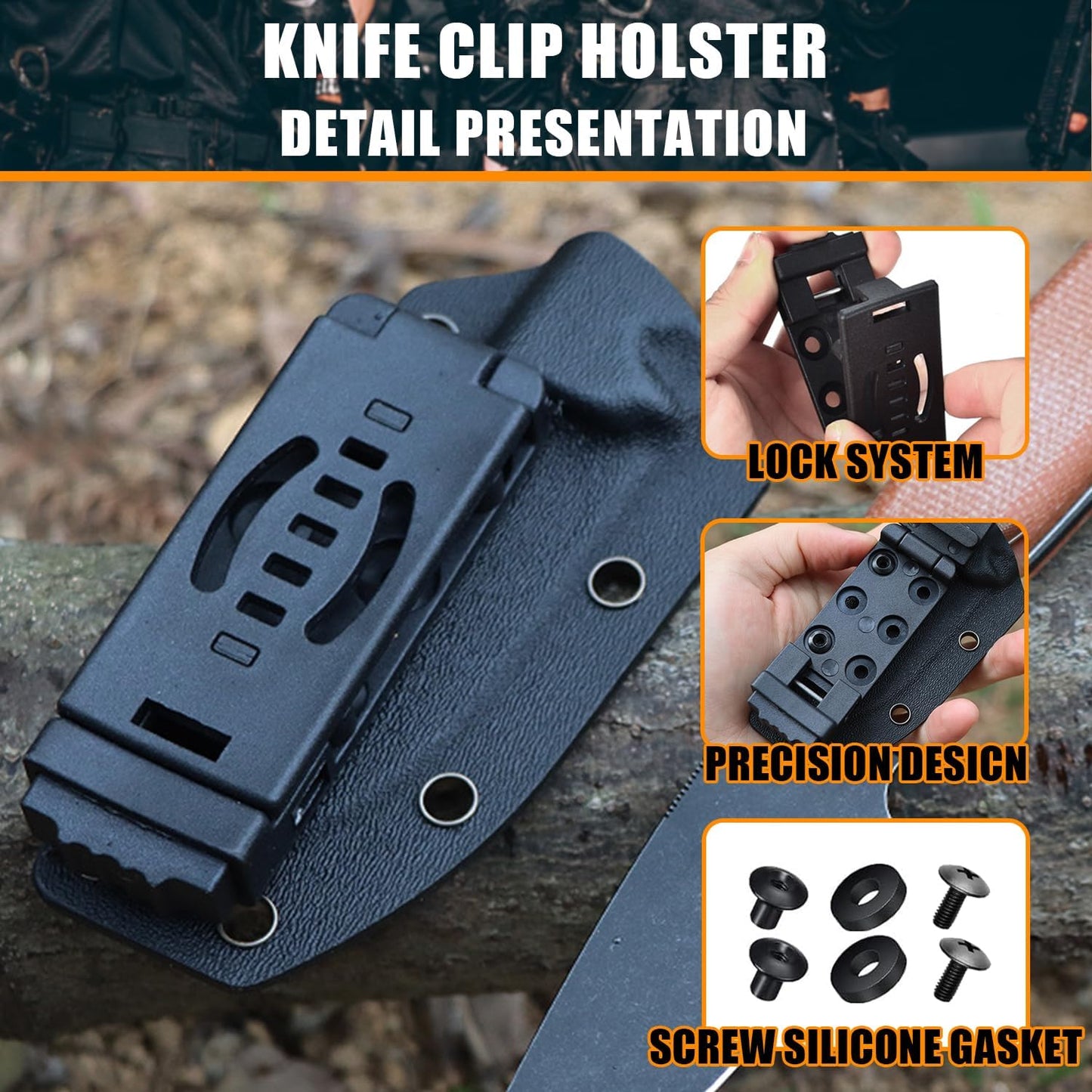 4-Pack Knife Belt Clip Holster Tactical Belt Buckle Kydex Belt Clip Universal Utility EDC Clip Camping Mag Pouches Sheath Tool with Hardware, Knife Clip Black