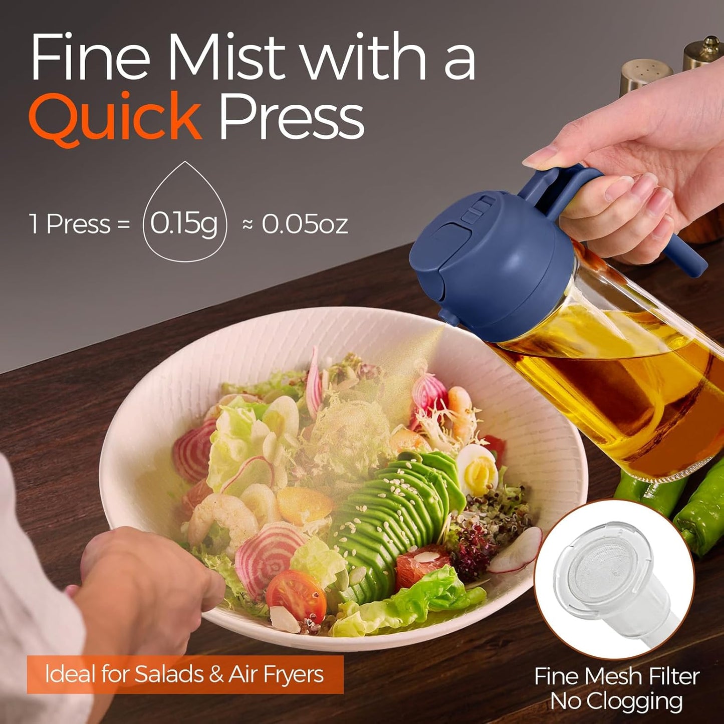 YARRAMATE 16oz/470ml Glass Olive Oil Sprayer for Cooking with Stickers, 2 in 1 Oil Dispenser for Kitchen Gadgets, Food Grade Premium Spray Bottle for Salad, Frying, BBQ (Creamy White)