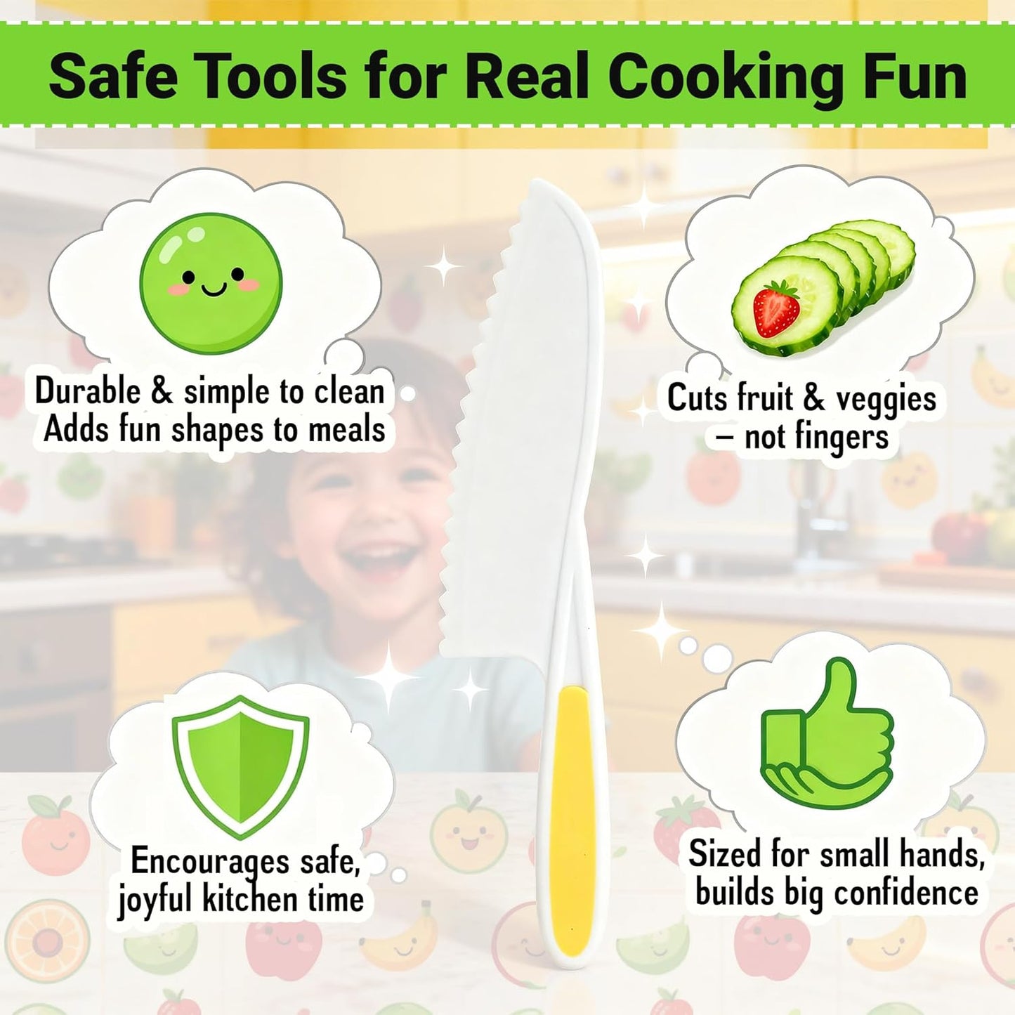 7 Pcs Kids Knife Set for Real Cooking, Toddler Cooking Set Montessori with Recipes Book, Toddler Kitchen Tools for Cooking, Kids Cooking Sets Real - Cutting Board and Knife Set