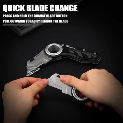 Tondiamo 4 Pcs Folding Pocket Utility Knife Heavy Duty Box Cutter Folding Razor Knife with Anti Slip Finger Loop Easy Change Blades 3 Lock Positions Design (Yellow,Red,Black,Green)