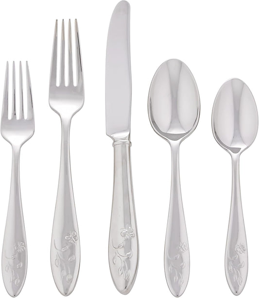 Lenox Silverware Set, Butterfly Meadow 2-Piece Spreader Set, 18/10 Stainless Steel, Dishwasher Safe, Porcelain Handles, Butter Knife, Cheese Spreader, Home And Kitchen Utensils Sets (Silver, 2 Piece)