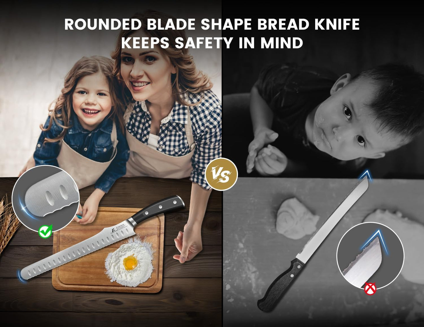 CoquusAid Bread Knife for Homemade Bread, 9 Inch Multifunction Serrated Knife, Razor Sharp Slicer, High Carbon German Steel Bread Cutter, Ergonomic Handle Design for Sourdough Turkey Fruit Cutting