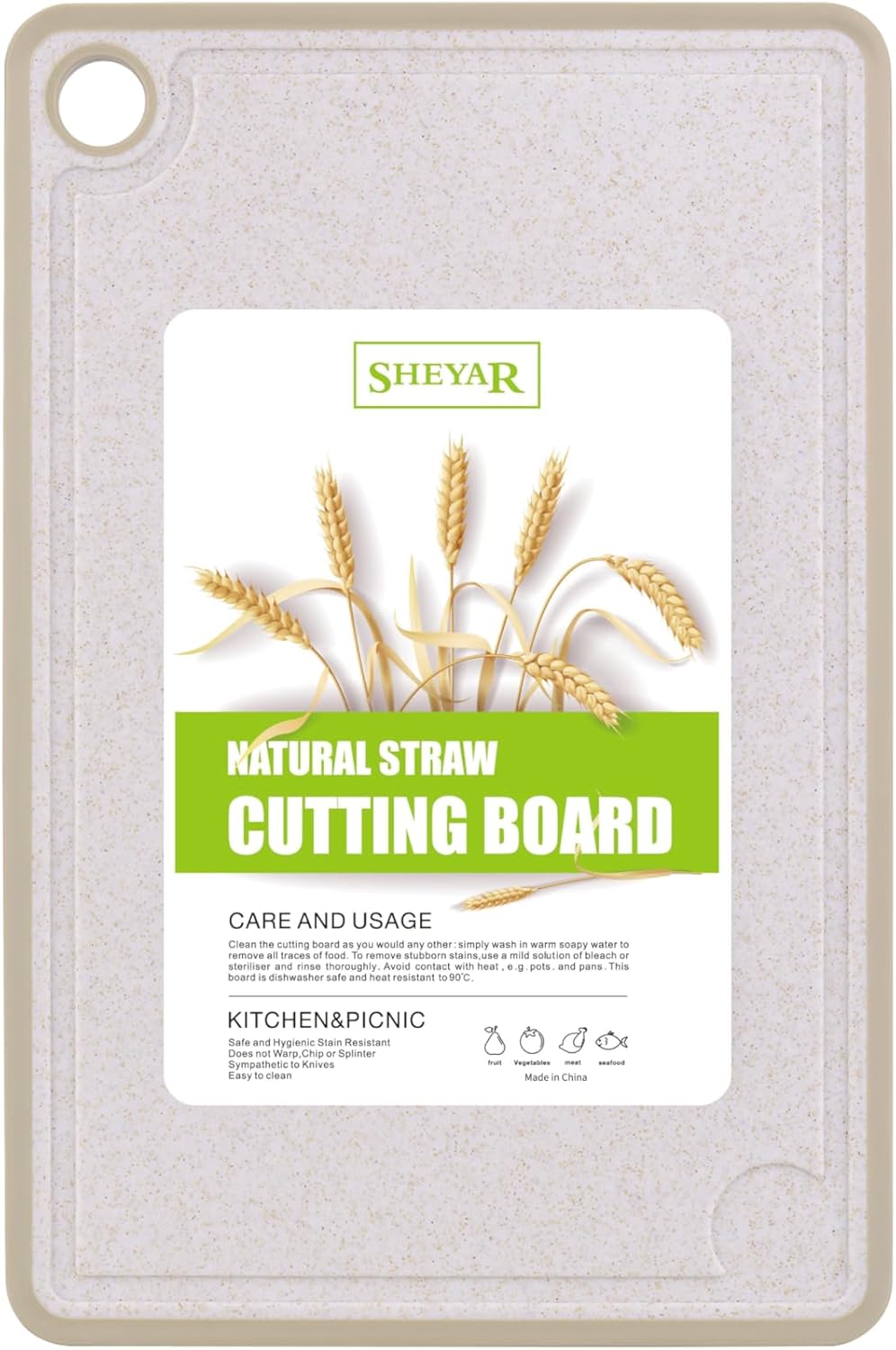 Cutting Board for Kitchen, Wheat Straw Fiber Cutting Board, Dish Washer Safe, w/Juice Grooves for Meat, Veggies, Easy Grip Handle, Non-slip Surface Eco-friendly Serveware Accessories （10‘x6.3’）