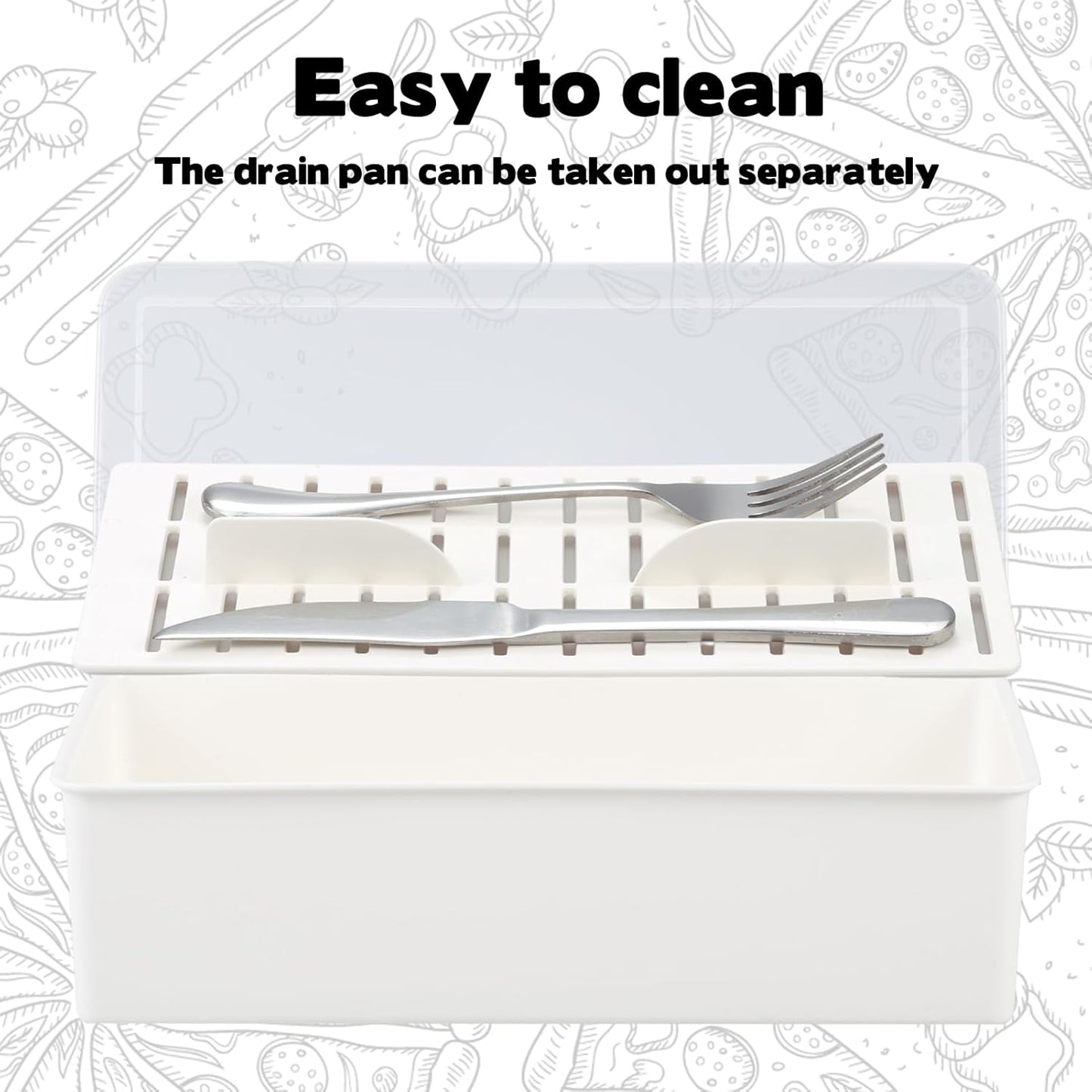 Rainmae 3Pcs Flatware Tray with Lid and Drainer, Large Plastic Silverware Utensil Kitchen Drawer Organizer Clear Cutlery Storage Container with Cover Dinnerware Spoon Knife Holder for Home and Travel