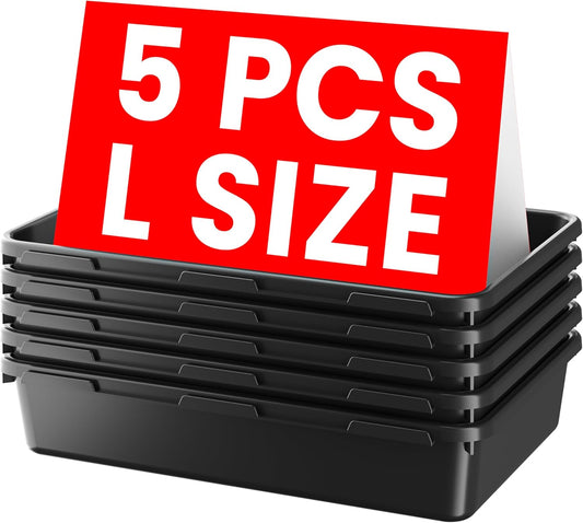 A-LUGEI【X-Large Size】【5 Pcs】 Tool Box Organizer Tray Divider【Single Size】 Black Plastic Desk Drawer Organizer Garage Organization for Wrench Plier Hammer Bit Socket Extension Screwdriver Bolt Hex key