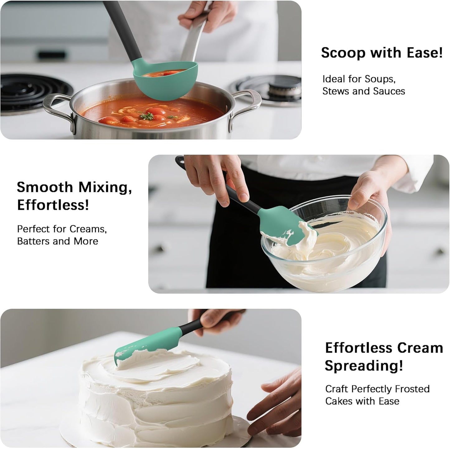 Coukre Silicone Kitchen Cooking Utensils Set with Holder – Heat-Resistant, Food-Grade Kitchen Tools, Spatula, Spoon & Gadgets for Non-Stick Pans, Dishwasher Safe (14, PureBlack)