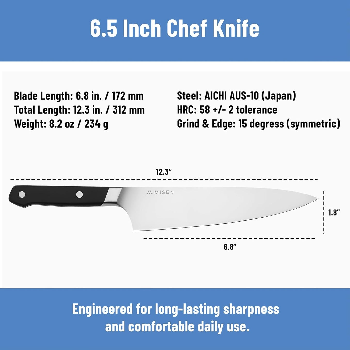 Misen 8" Chef Knife – High Carbon Japanese AUS-10 Stainless Steel – Hybrid German & Japanese Blade – Precision Kitchen Knife for Professionals & Home Cooks – Ultimate Cutting Performance - Green