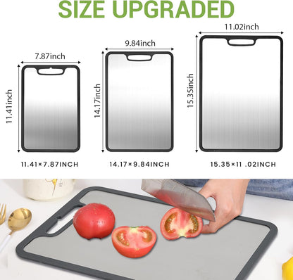 Titanium Cutting Board set of 3,Metal Cutting Boards for Kitchen,Stainless Steel Cutting Board, Chopping Boards for Kitchen and Camping,Silicone Edge for Non-Slip & Non-Cut 3Pcs(L+M+S)