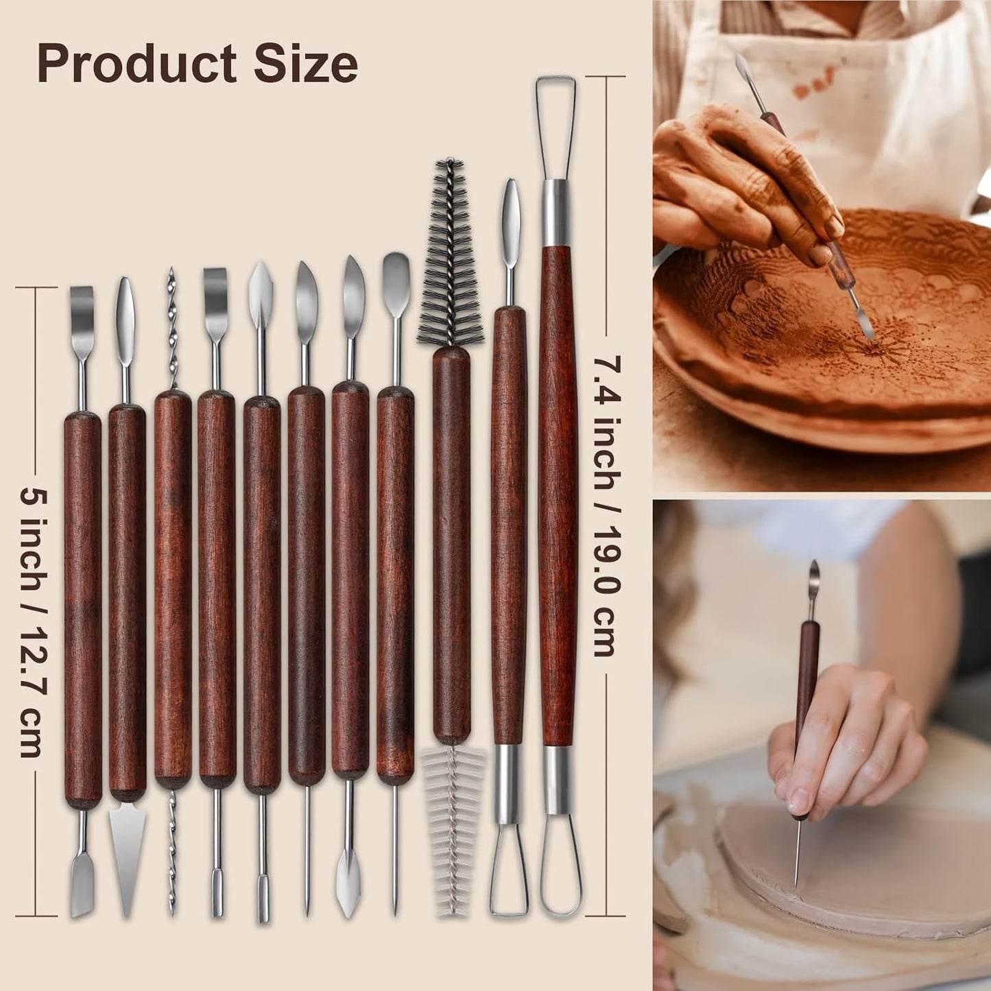 Amrules Clay Tools Kit, 12 PCS Polymer Clay Cutter Tools, Rectangle Shape Acrylic Press Board and Roller Pin Supplies Suitable for Shaping, Carving, Pottery Craft and DIY Projects