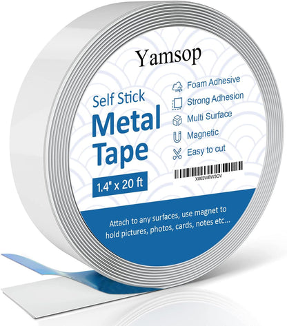Adhesive Metal Strips for Magnets (1.4" x 10 ft), Metal Tape Self Adhesive for Magnets, Ferrous Tape Metal Tape Self Adhesive