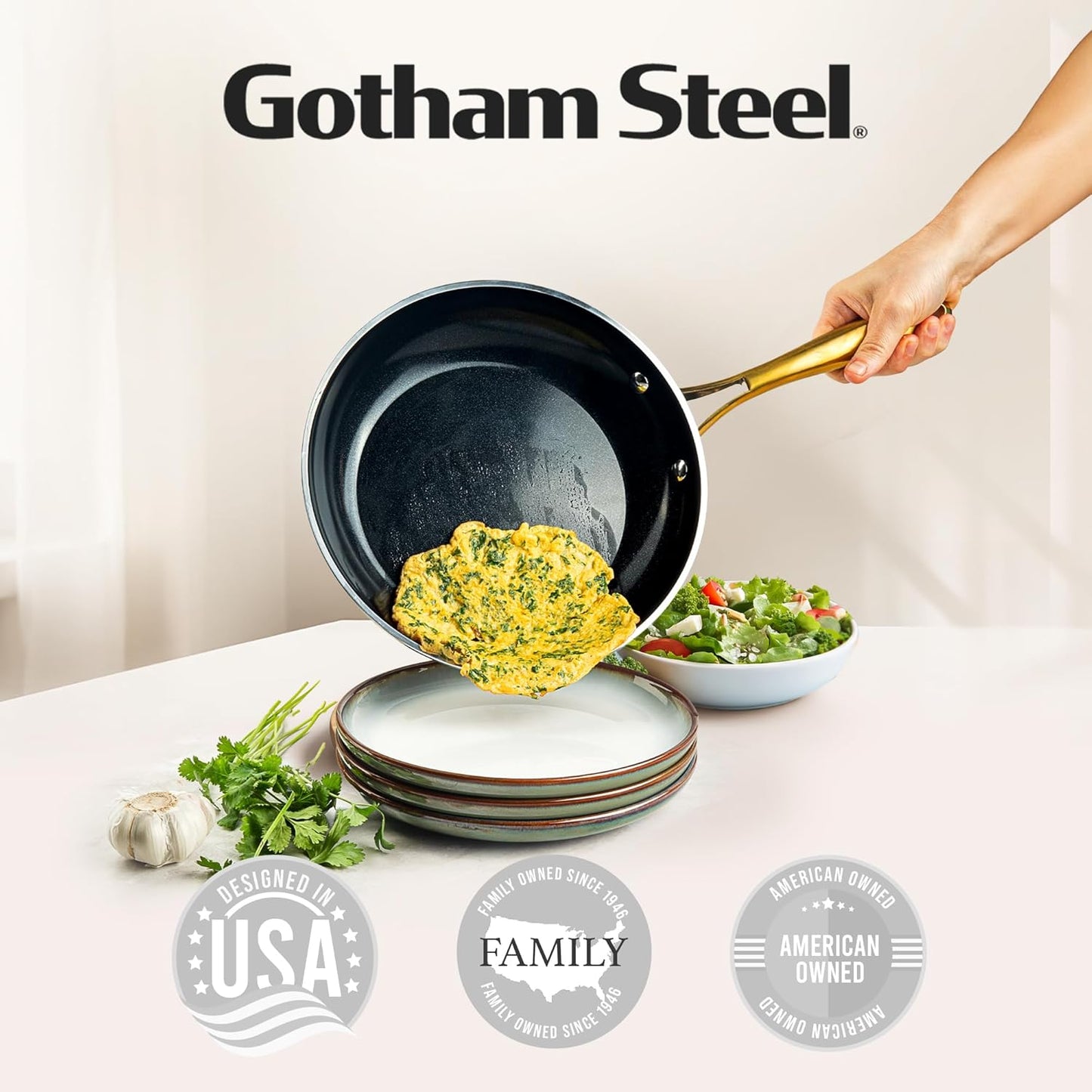Gotham Steel 20pcs Pots and Pans Set Non Stick Ceramic Cookware Set with Deep Frying Pan Set & 6pc Knife Set, Improved Ti-Cerama Coating Made without PFOA PFOS Lasts 2x Longer, Oven & Dishwasher Safe