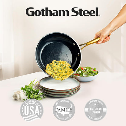 Gotham Steel 20pcs Pots and Pans Set Non Stick Ceramic Cookware Set with Deep Frying Pan Set & 6pc Knife Set, Improved Ti-Cerama Coating Made without PFOA PFOS Lasts 2x Longer, Oven & Dishwasher Safe
