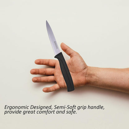 Kitchen Utility Knife - MATTSTONE HILL 4 Inch Paring Knife, Small Fruit & Vegetable Knife, Premium German Stell Blade, Black Handle
