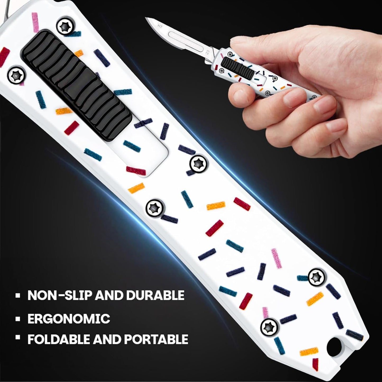 Automatic Utility Knife,All Metal Construction Carbon Stainless Steel Blade,Box Cutter Quick Change Retractable,EDC Push Button with Clip,10PCS #23 Blades Replacement,Stars&Stripes