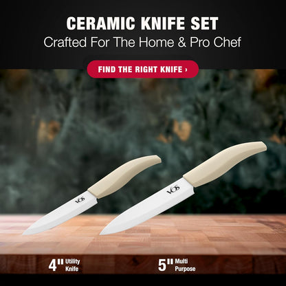 Vos ceramic knives set for kitchen in gift box, 5 ceramic knife with cover with scissors, 3" 4" 5" 6" ultra sharp knives for home cooks, lightweight, rust-free, dishwasher safe (Black handle)