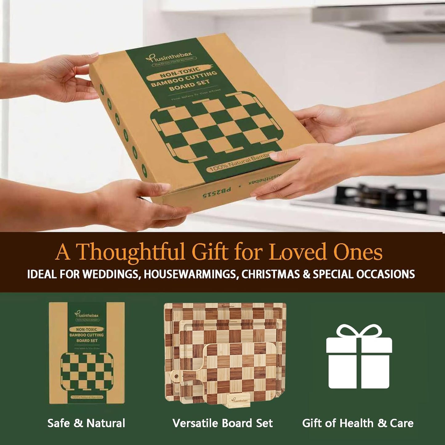 Cutting Board,Heavy Duty Cutting Board Set of 3 with Stand,End Grain Butcher Block Cutting Boards for Kitchen with Juice Grooves and Handles for Meat, Cheese, Charcuterie and Serving