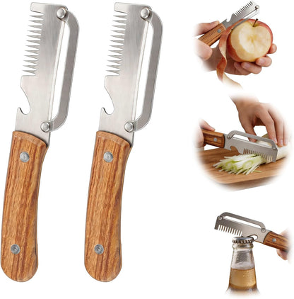 Multifunctional Vegetable Peeler, 2 in 1 Stainless Steel Fruit Veggie Peeler, Handheld Potato Peeler Knife with Bottle Opener Kitchen Tool for Peeling Carrrot Pineapple Pumpkin Papaya(2 Pack)