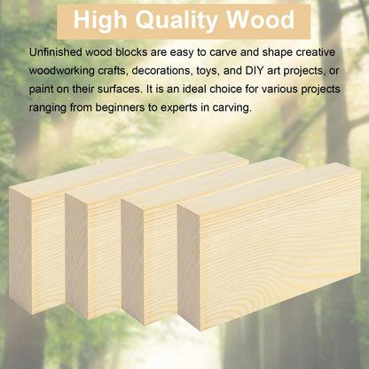 4 Pcs Unfinished Pine Wood Blocks, 3x10x1 Inch Wooden Block, Wood Carving Blocks for Crafting Home Crafts DIY Supplies Carving Crafting