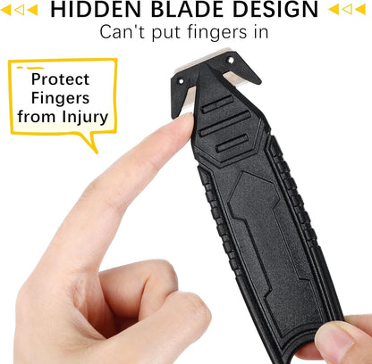 Therwen 30 Pcs Safety Box Cutter Knife of Stainless Steel Concealed Blade Package Opener with Tape Splitter for Carton Cardboard Wrap Letter Work Bag Straps Film Utility Tool (Black)