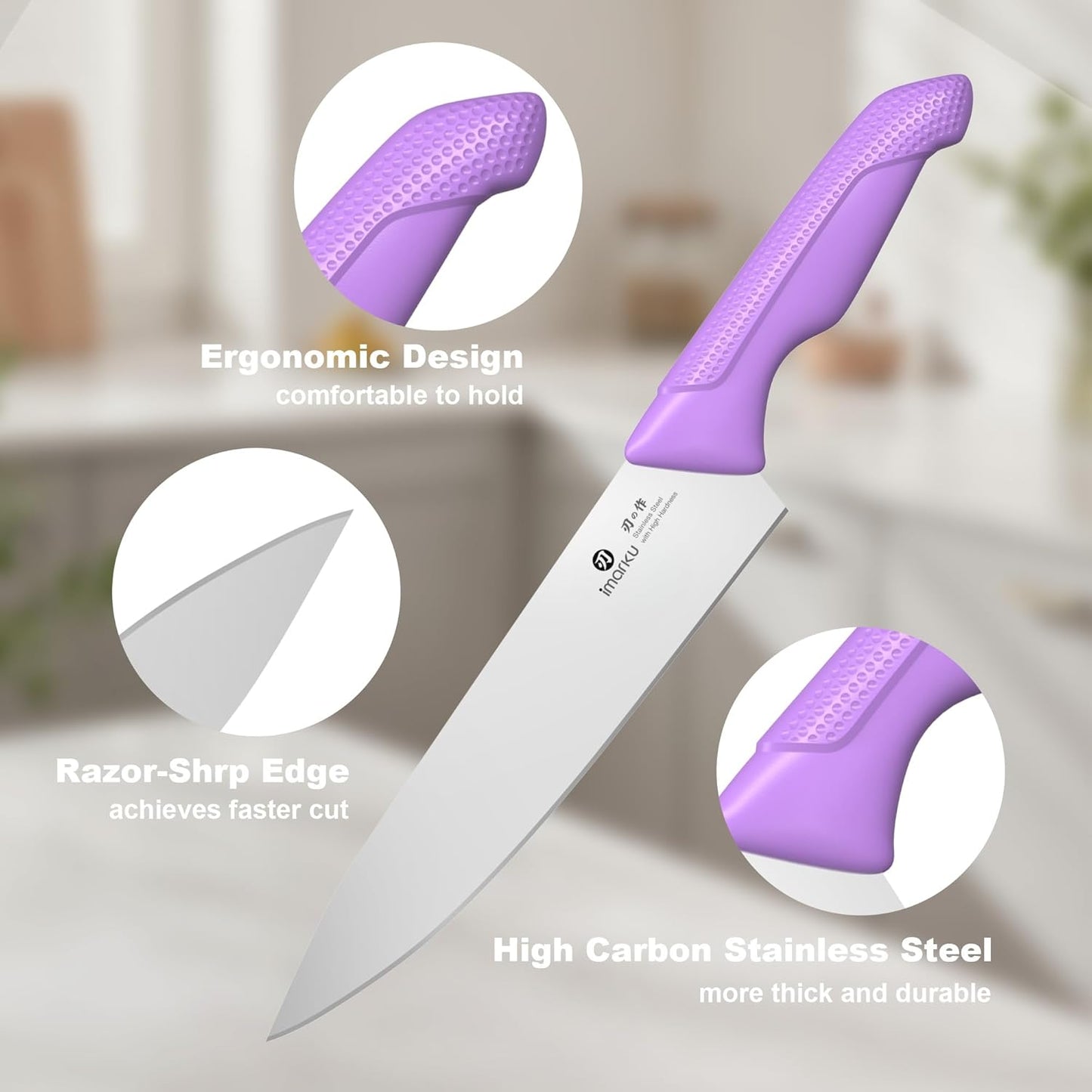 imarku Kitchen Knife Set with Block and Built-in Sharpener, Japanese Stainless Steel 14-Piece Knife Set with Utility Knife, Dishwasher Safe, Non-Slip Ergonomic Handles, Essential Gift for Home Cooks