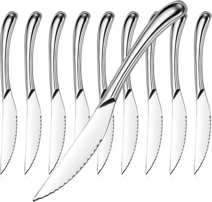 Nice Kitchen Steak Knives Set of 6, Sharp Serrated Steak Knives with Solid Handle, Premium High Carbon Stainless Steel Steak Knife Set