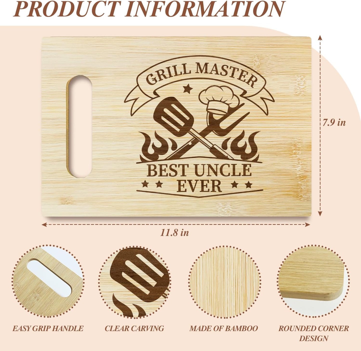 Best Dad Ever Bamboo Cutting Board, Grilling Gift For Men, Funny Charcuterie Boards for Home Kitchen Decor, Father's Day Birthday Gifts for Dad from Daughter Son -047