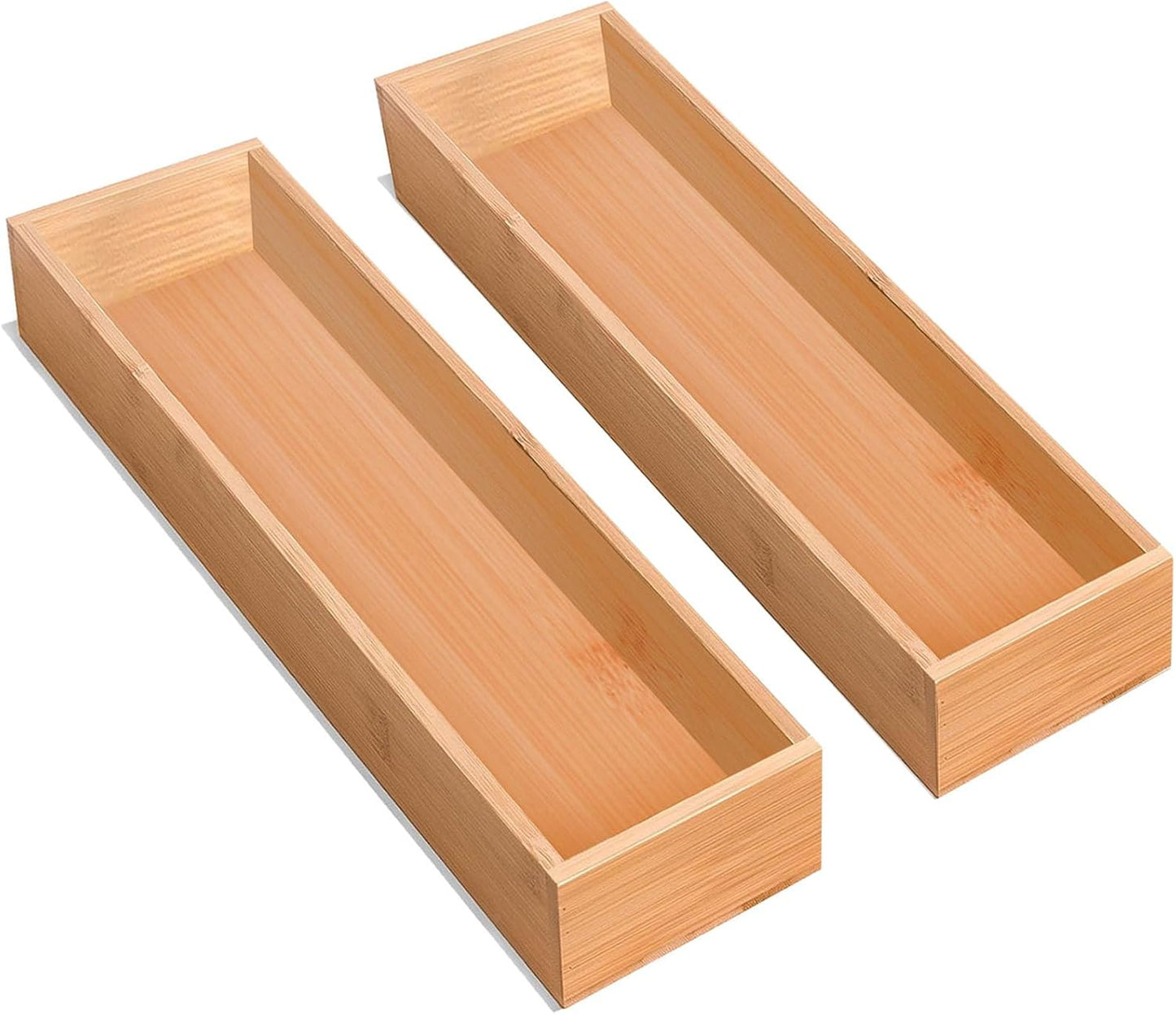 guiogc Silverware Drawer Organizer, Utensil Organizer, Bamboo Storage Box Wood Tray for Drawer Set of 2