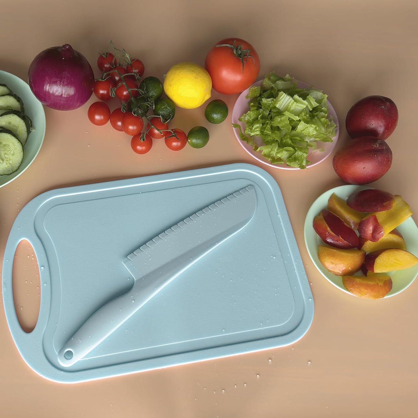 Lettuce Knife, 11 inch Nylon knife, Plastic Lettuce Knife to Prevent Browning, Dishwasher Safe (1, Blue)