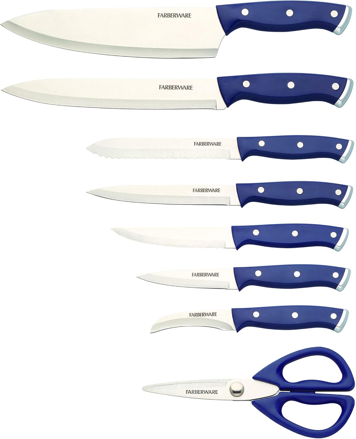 Farberware Edgekeeper Triple Riveted Slim Knife Block Set with Built in Sharpener, 14-Piece, Navy