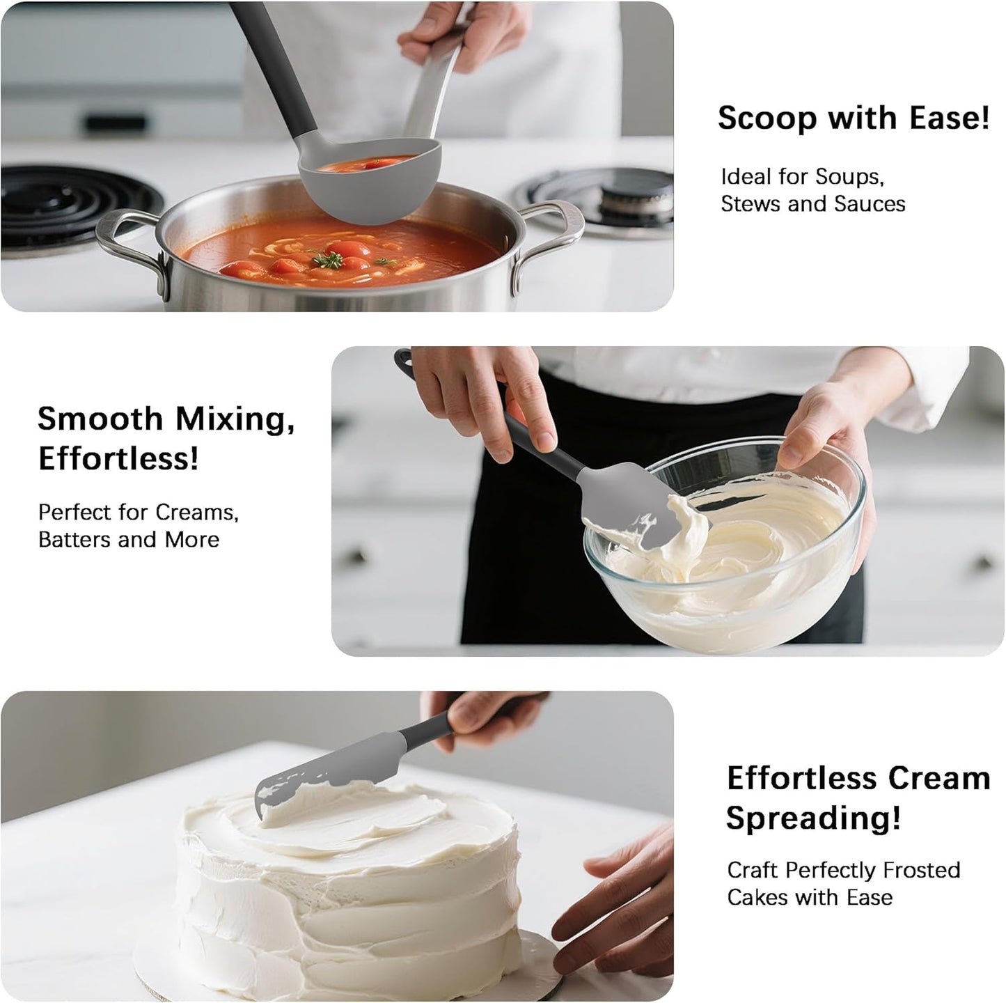 Coukre Silicone Kitchen Cooking Utensils Set with Holder – Heat-Resistant, Food-Grade Kitchen Tools, Spatula, Spoon & Gadgets for Non-Stick Pans, Dishwasher Safe (14, PureBlack)