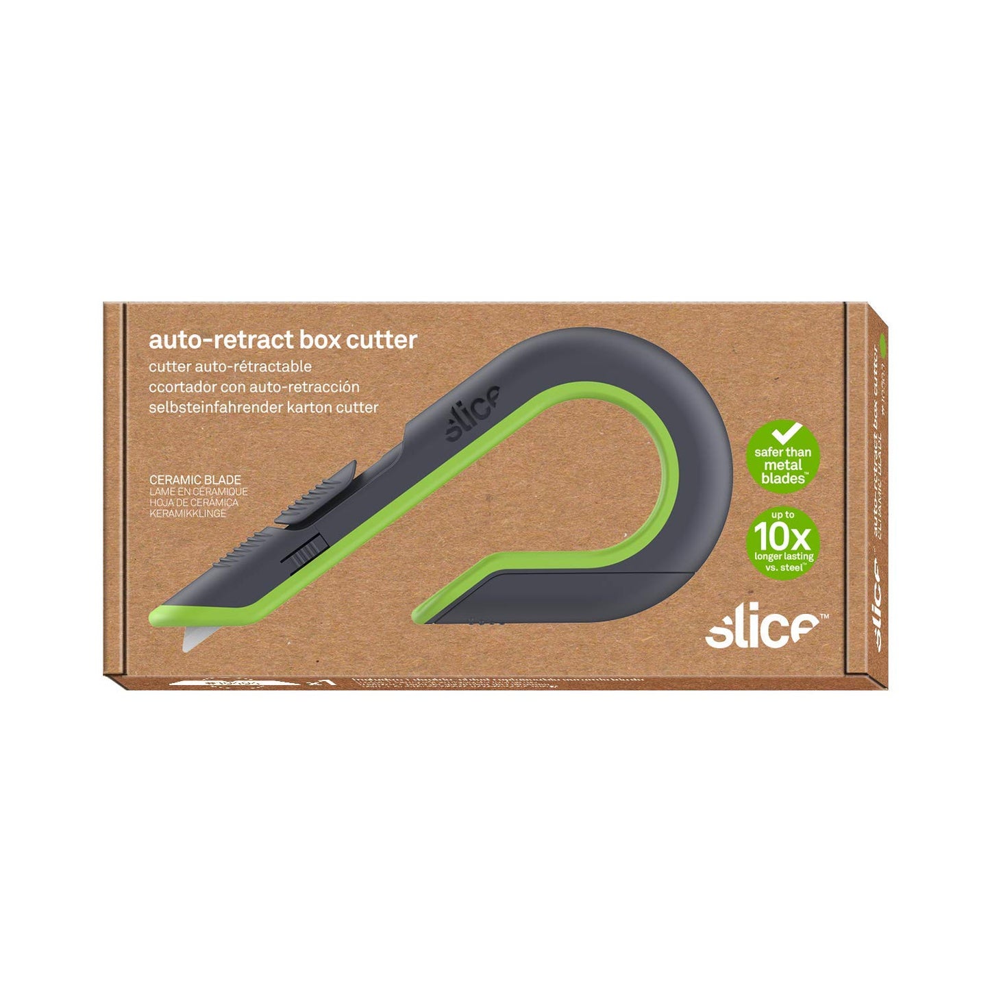 Slice Auto-Retractable Box Cutter, Heavy Duty Utility Knife, Safe Ceramic Blade Lasting 11x Longer than Metal, 1 Pack