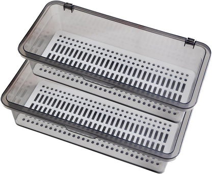 Silverware Organizer with Lid and Drainer - Plastic Kitchen Drawer Organizer for Forks Spoons Knives, Stackable Utensil Storage Container, Space-Saving Cutlery Tray (10.6 x 4.7 x 2.8 inch) (2)