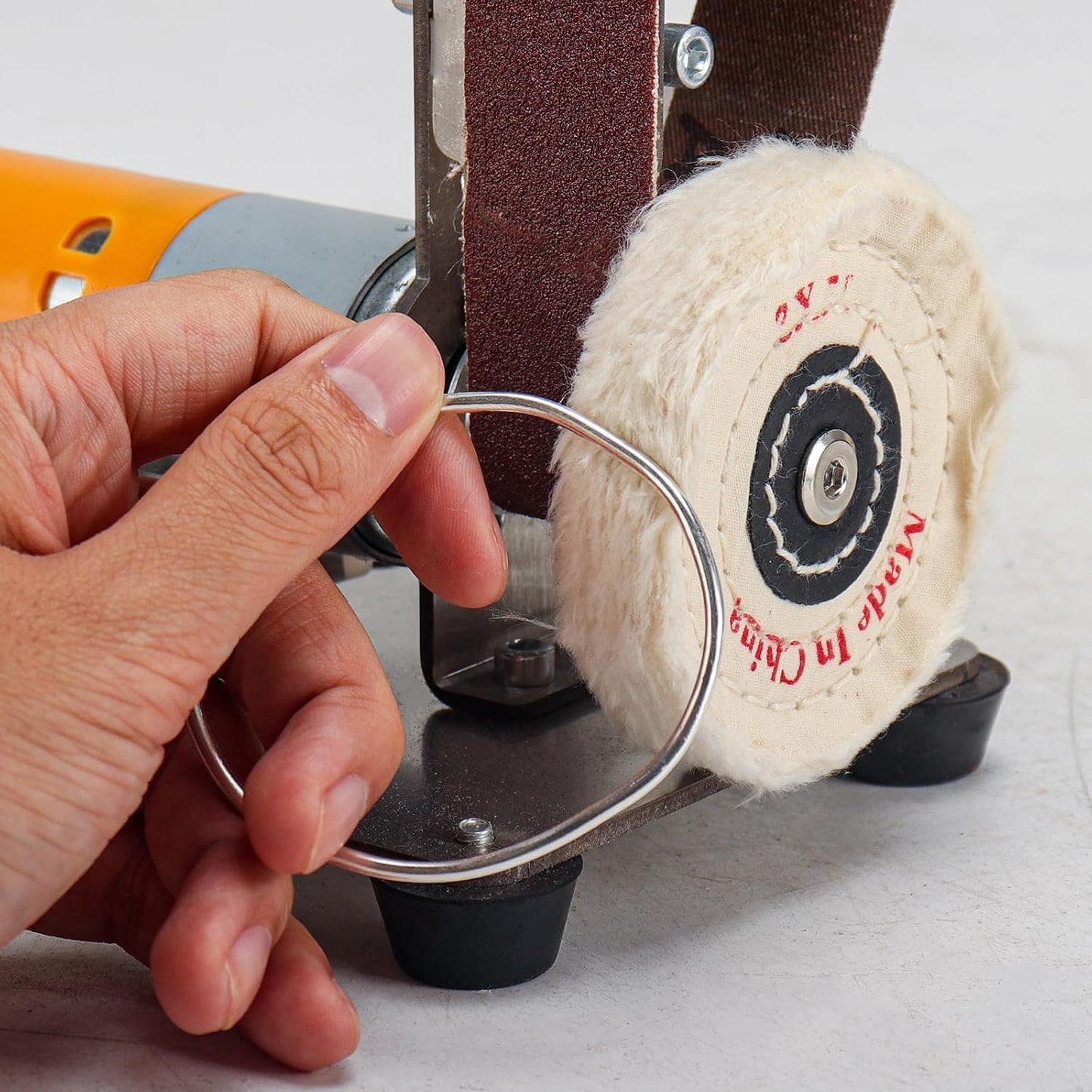 Mini Electric Belt-Sander Knife-Sharpener Sanding Machine - Small Bench Grinder Kit 7 Speed Adjustable Power Polisher DIY Polishing Grinding Tool For Knife Making, Wood Metal Working, Handcraft