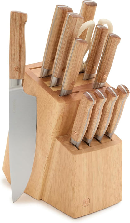 GreenPan Elite 8 Piece Steak Knife Set, Professional Stainless Steel Blades with Titanium Coating, Ultra-Sharp Dining Knives, Kitchen Cutlery, Ergonomic Wood Handles, Wooden Storage Box