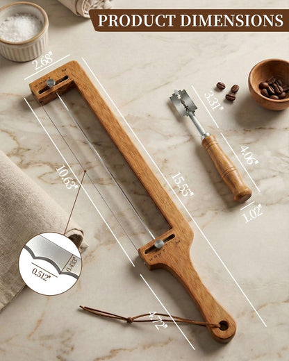 Adjustable Bread Knife & Slicer for Homemade Bread and Sourdough Loaves, Serrated Stainless Blade, 1/4- to 2-Inch Thickness Guide, Includes Bread Lame Scoring Tool