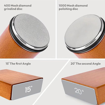 Bladeon Knife Sharpener, Rolling Knife Sharpener, with Magnetic Angle Guide, Diamond and Ceramic Sharpening Stones for Kitchen and Chef Knives, with 15 and 20 Degree Angles (1 set)